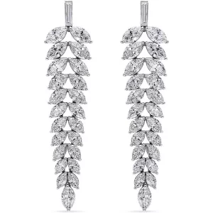 Haus of Brillance 18k White Gold 16 CTTW Marquise and Baguette Diamond Leaf Chandelier Drop and Dangle Stud Earings